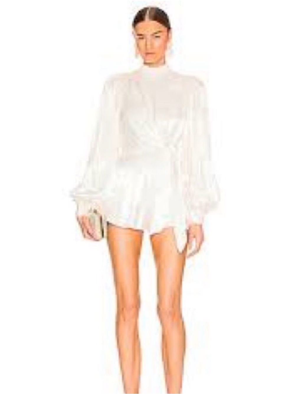 MAJORELLE ivory white Long-Sleeve Bridal Romper satin